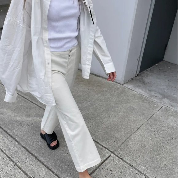 OAK & FORT WHITE CROPPED TWILL WIDE LEG PANT/JEAN SIZE MEDIUM - Picture 2 of 6